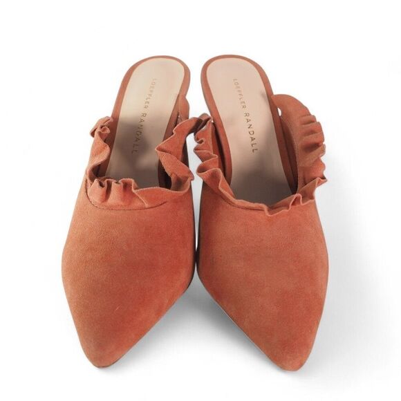 Loeffler Randall Langley Ruffle Stiletto Kid Suede Heels "Dusty Rose" Women's 7B - Picture 3 of 10